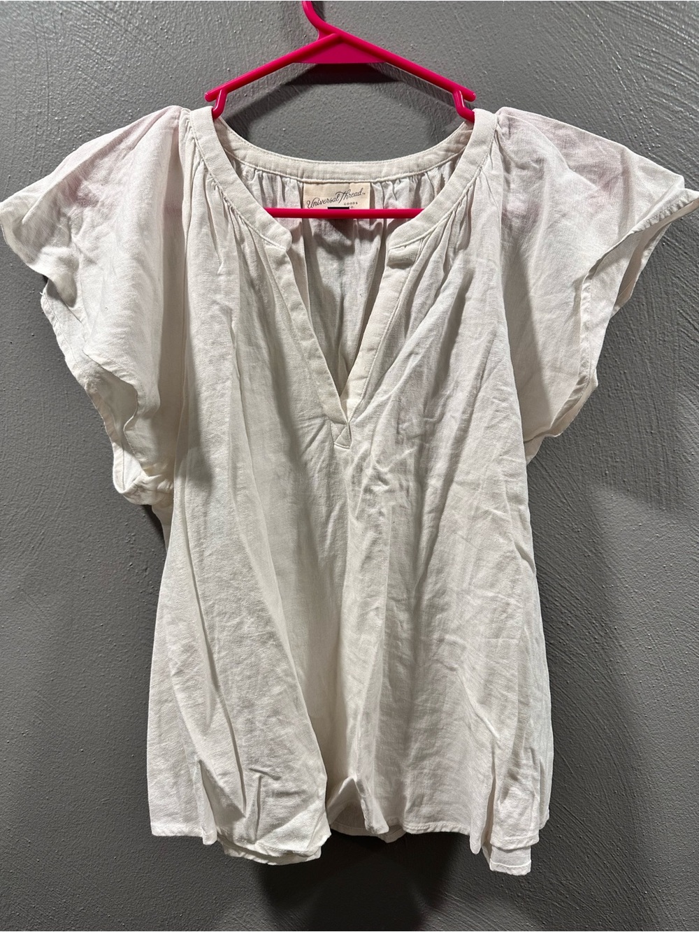 Universal Thread White Linen V-Neck Flutter Sleeve Blouse